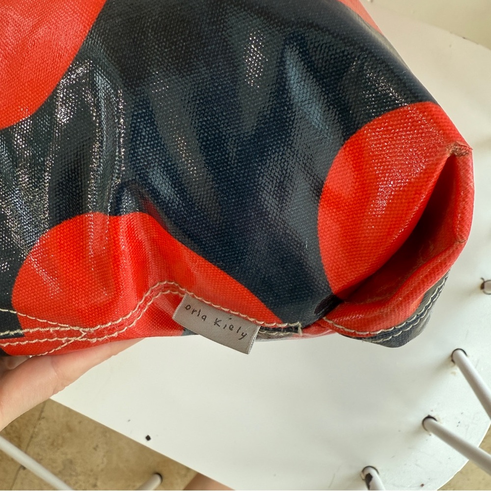 Vintage Orla Kiely Red Navy Blue Solid Stem Shoulder Bag Tote Floral Handbag - Picture 9 of 16